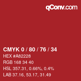 Color code: CMYK 0 / 80 / 76 / 34 | qconv.com