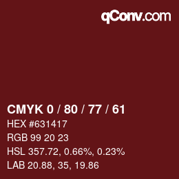 Color code: CMYK 0 / 80 / 77 / 61 | qconv.com