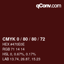 Farbcode: CMYK 0 / 80 / 80 / 72 | qconv.com