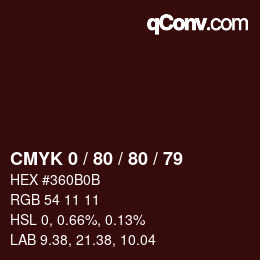 Farbcode: CMYK 0 / 80 / 80 / 79 | qconv.com