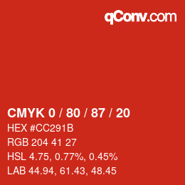 カラーコード: CMYK 0 / 80 / 87 / 20 | qconv.com