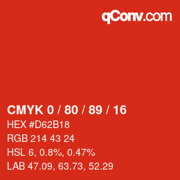 カラーコード: CMYK 0 / 80 / 89 / 16 | qconv.com
