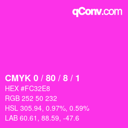 カラーコード: CMYK 0 / 80 / 8 / 1 | qconv.com