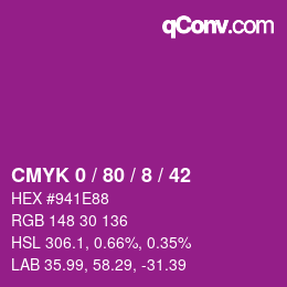 カラーコード: CMYK 0 / 80 / 8 / 42 | qconv.com