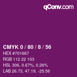 カラーコード: CMYK 0 / 80 / 8 / 56 | qconv.com
