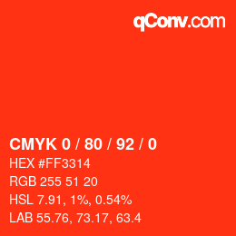 颜色代码: CMYK 0 / 80 / 92 / 0 | qconv.com