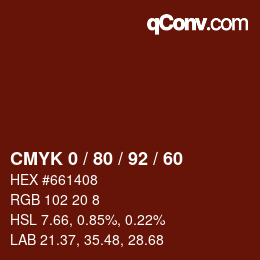 カラーコード: CMYK 0 / 80 / 92 / 60 | qconv.com