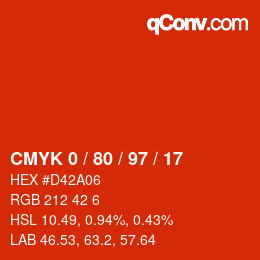 カラーコード: CMYK 0 / 80 / 97 / 17 | qconv.com