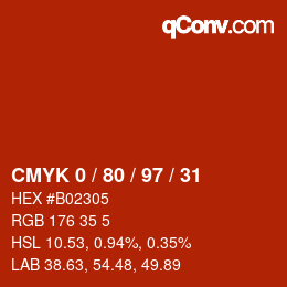 Código de color: CMYK 0 / 80 / 97 / 31 | qconv.com