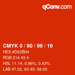 颜色代码: CMYK 0 / 80 / 98 / 16 | qconv.com