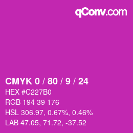 カラーコード: CMYK 0 / 80 / 9 / 24 | qconv.com