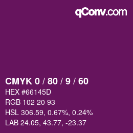 カラーコード: CMYK 0 / 80 / 9 / 60 | qconv.com