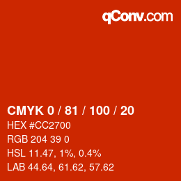カラーコード: CMYK 0 / 81 / 100 / 20 | qconv.com