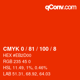 カラーコード: CMYK 0 / 81 / 100 / 8 | qconv.com