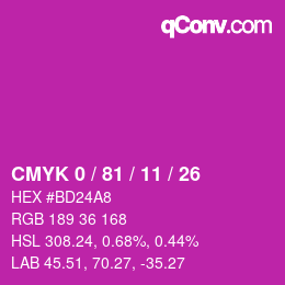 颜色代码: CMYK 0 / 81 / 11 / 26 | qconv.com