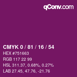 Farbcode: CMYK 0 / 81 / 16 / 54 | qconv.com