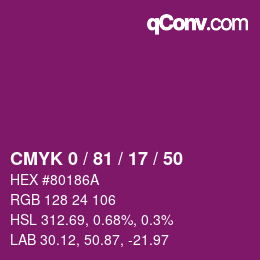 カラーコード: CMYK 0 / 81 / 17 / 50 | qconv.com