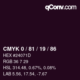 Color code: CMYK 0 / 81 / 19 / 86 | qconv.com
