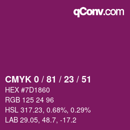 Color code: CMYK 0 / 81 / 23 / 51 | qconv.com