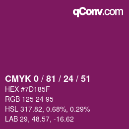 Color code: CMYK 0 / 81 / 24 / 51 | qconv.com