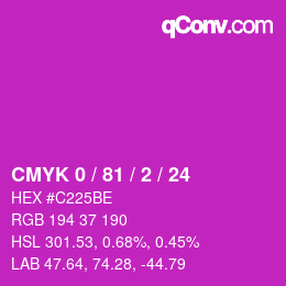 カラーコード: CMYK 0 / 81 / 2 / 24 | qconv.com