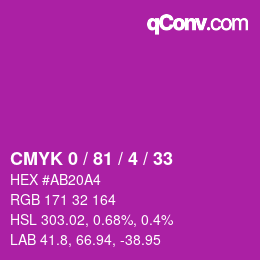 カラーコード: CMYK 0 / 81 / 4 / 33 | qconv.com
