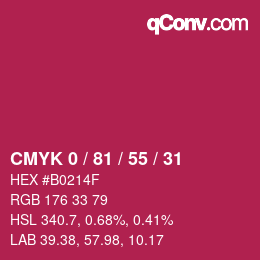颜色代码: CMYK 0 / 81 / 55 / 31 | qconv.com