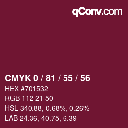 Farbcode: CMYK 0 / 81 / 55 / 56 | qconv.com