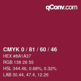 Color code: CMYK 0 / 81 / 60 / 46 | qconv.com