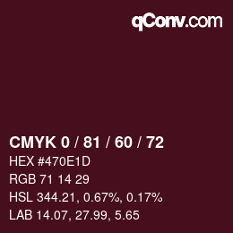 Color code: CMYK 0 / 81 / 60 / 72 | qconv.com