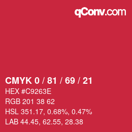 颜色代码: CMYK 0 / 81 / 69 / 21 | qconv.com