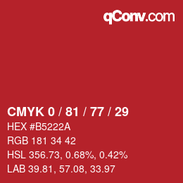 Color code: CMYK 0 / 81 / 77 / 29 | qconv.com