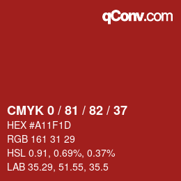 Color code: CMYK 0 / 81 / 82 / 37 | qconv.com