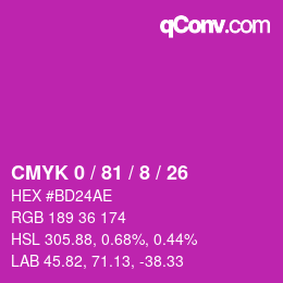 カラーコード: CMYK 0 / 81 / 8 / 26 | qconv.com