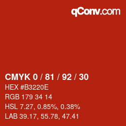 カラーコード: CMYK 0 / 81 / 92 / 30 | qconv.com
