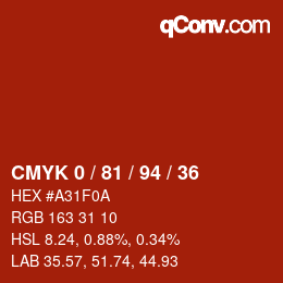颜色代码: CMYK 0 / 81 / 94 / 36 | qconv.com