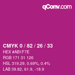 Color code: CMYK 0 / 82 / 26 / 33 | qconv.com