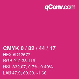 カラーコード: CMYK 0 / 82 / 44 / 17 | qconv.com