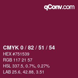 颜色代码: CMYK 0 / 82 / 51 / 54 | qconv.com