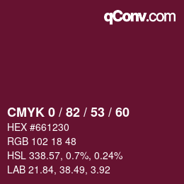 颜色代码: CMYK 0 / 82 / 53 / 60 | qconv.com