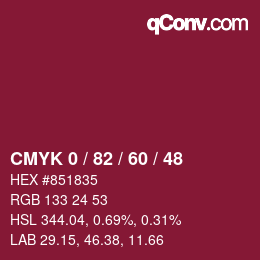 カラーコード: CMYK 0 / 82 / 60 / 48 | qconv.com