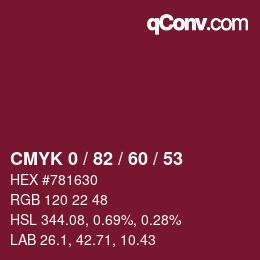 Color code: CMYK 0 / 82 / 60 / 53 | qconv.com