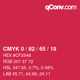 カラーコード: CMYK 0 / 82 / 65 / 19 | qconv.com