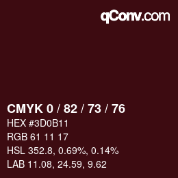 颜色代码: CMYK 0 / 82 / 73 / 76 | qconv.com