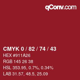 颜色代码: CMYK 0 / 82 / 74 / 43 | qconv.com