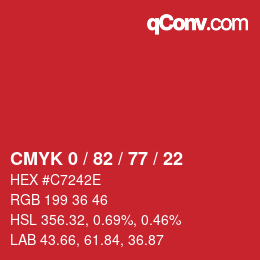Color code: CMYK 0 / 82 / 77 / 22 | qconv.com