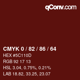 カラーコード: CMYK 0 / 82 / 86 / 64 | qconv.com
