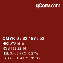 Farbcode: CMYK 0 / 82 / 87 / 52 | qconv.com