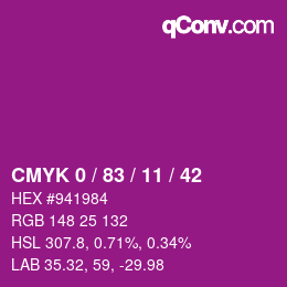 Color code: CMYK 0 / 83 / 11 / 42 | qconv.com