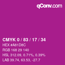カラーコード: CMYK 0 / 83 / 17 / 34 | qconv.com